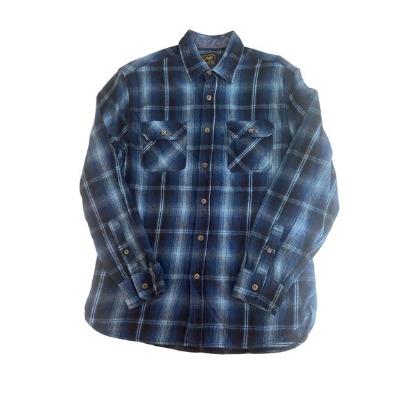 Jachs Mens Heritage Flannel Shirt Size L Blue Plaid Heavyweight Cotton Outdoors - Picture 3 of 10